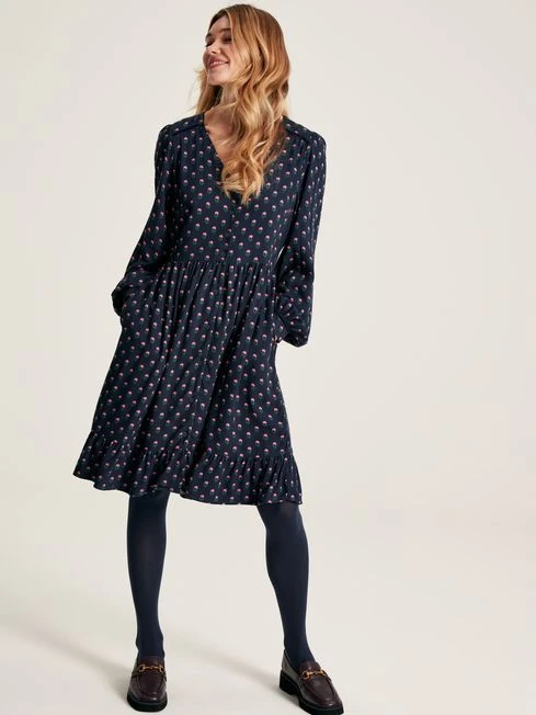 Navy Blue Button Down Dress With Peplum Hem 1 Navy Blue Button Down Dress With Peplum Hem