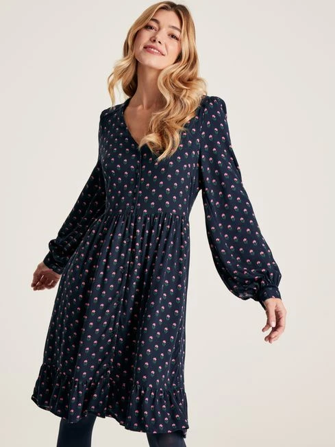 Navy Blue Button Down Dress With Peplum Hem 3 Navy Blue Button Down Dress With Peplum Hem - Image 3