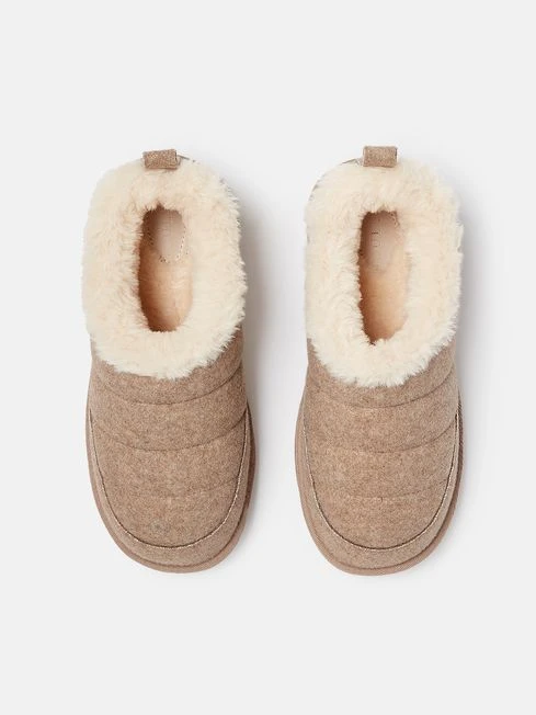 Oatmeal Faux Fur Lined Slippers 2 Oatmeal Faux Fur Lined Slippers - Image 2