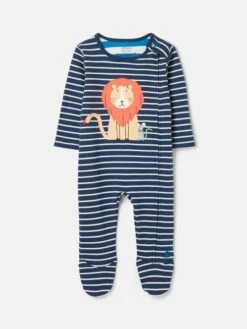 Joules Blue Zippy Artwork Cotton Babygrow