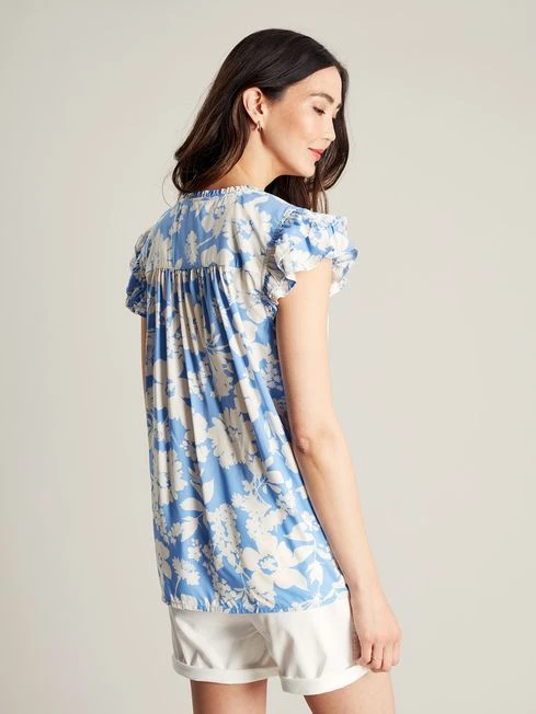 Blue Pop Over Frill Blouse 2 Blue Pop Over Frill Blouse - Image 2