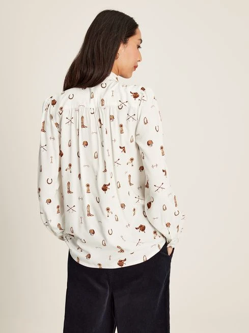 Equestrian White Tie Neck Blouse 2 Equestrian White Tie Neck Blouse - Image 2