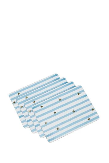 Set Of 4 Blue Corkback Bee Striped Placemats 1 Set Of 4 Blue Corkback Bee Striped Placemats