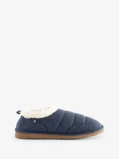 Navy Faux Fur Lined Slippers -Elite Fashion Shop 600 603s3