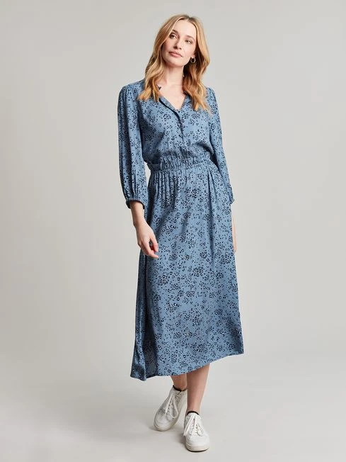 Joules Blue Josie Frill Elasticated Waist Dress 1 Joules Blue Josie Frill Elasticated Waist Dress