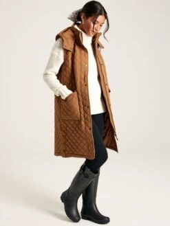 Rust Brown Showerproof Longline Diamond Quilted Gilet -Elite Fashion Shop 635253s3