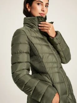 Khaki Green Showerproof Long Padded Coat -Elite Fashion Shop 820034s5