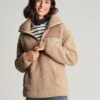 Tan Brown Zip Front Fleece With Hem Detail