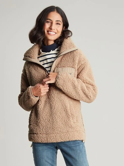 Tan Brown Zip Front Fleece With Hem Detail 1 Tan Brown Zip Front Fleece With Hem Detail