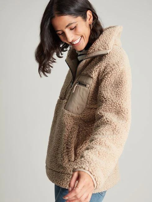 Tan Brown Zip Front Fleece With Hem Detail 3 Tan Brown Zip Front Fleece With Hem Detail - Image 3