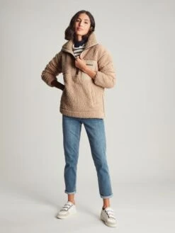 Tan Brown Zip Front Fleece With Hem Detail 10 Tan Brown Zip Front Fleece With Hem Detail -Elite Fashion Shop 862446s4