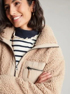 Tan Brown Zip Front Fleece With Hem Detail 11 Tan Brown Zip Front Fleece With Hem Detail -Elite Fashion Shop 862446s5