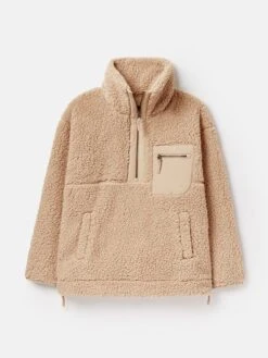 Tan Brown Zip Front Fleece With Hem Detail 13 Tan Brown Zip Front Fleece With Hem Detail -Elite Fashion Shop 862446s7