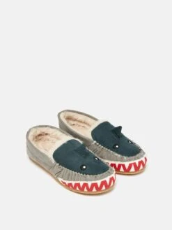 Navy Shark Moccasin Slippers
