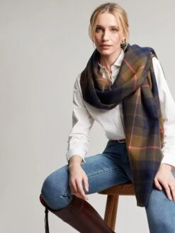 Navy Blue Checked Brushed Scarf