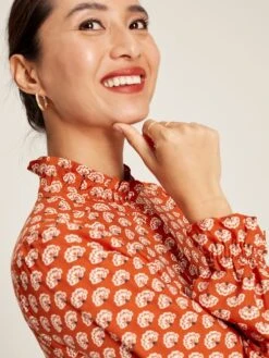 Burnt Orange Midi Tier Dress With Frill Neck -Elite Fashion Shop C10795s5