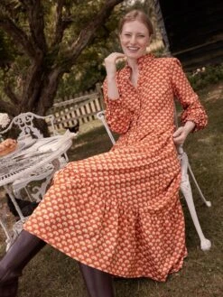 Burnt Orange Midi Tier Dress With Frill Neck -Elite Fashion Shop C10795s7