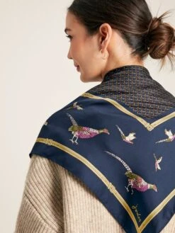 Navy Pheasant Silk Square Scarf -Elite Fashion Shop C98849s3