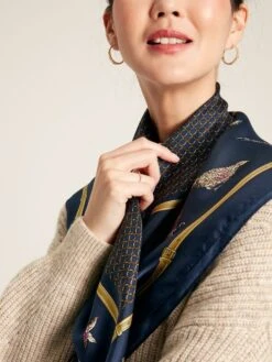 Navy Pheasant Silk Square Scarf -Elite Fashion Shop C98849s4