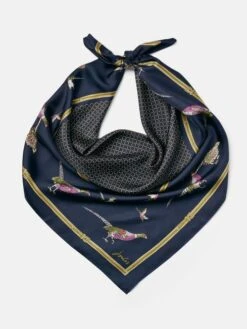 Navy Pheasant Silk Square Scarf -Elite Fashion Shop C98849s5