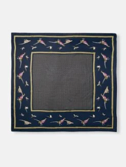 Navy Pheasant Silk Square Scarf -Elite Fashion Shop C98849s6