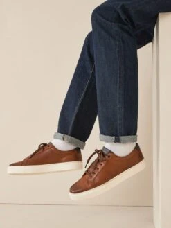 Tan Brown Leather Trainers -Elite Fashion Shop M23376s5