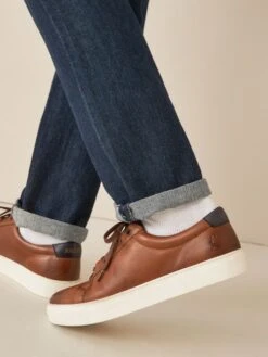 Tan Brown Leather Trainers -Elite Fashion Shop M23376s8