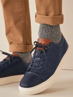 Navy Blue Leather Trainers -Elite Fashion Shop M23377s7