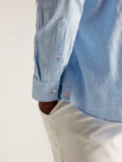 Blue Linen Blend Houndstooth Classic Fit Shirt -Elite Fashion Shop N01043s4