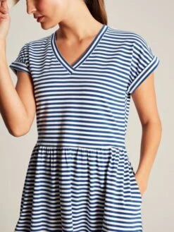 Blue Stripe Jersey Short Dress -Elite Fashion Shop N01051s4
