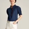 Navy Blue Scalloped Edge Blouse
