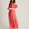 Joules Pink Fern Off Shoulder Beach Dress