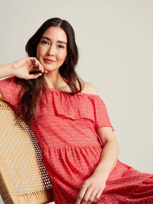 Joules Pink Fern Off Shoulder Beach Dress 2 Joules Pink Fern Off Shoulder Beach Dress - Image 2