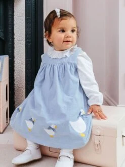 Trotters London Blue Little Pale Jemima Smocked Cotton Pinafore