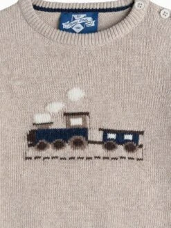 Trotters London Natural Little Oatmeal Thomas Train Jumper -Elite Fashion Shop N32 288s4