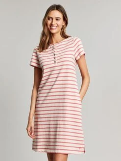 Pink Henley Button Down A-Line Dress