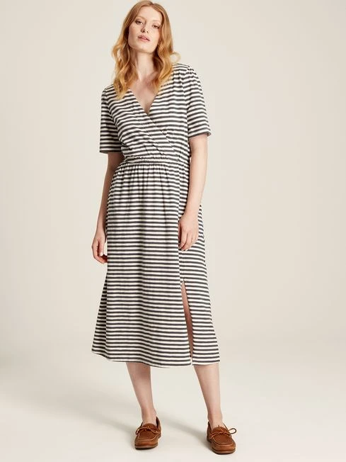 Grey Striped Wrap Midi Dress 1 Grey Striped Wrap Midi Dress