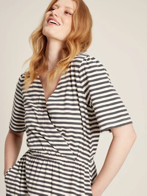 Grey Striped Wrap Midi Dress 3 Grey Striped Wrap Midi Dress - Image 3