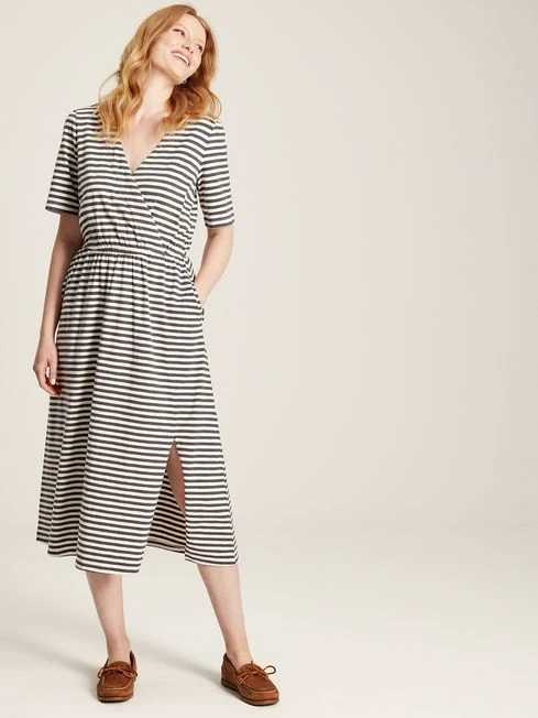 Grey Striped Wrap Midi Dress 6 Grey Striped Wrap Midi Dress - Image 6