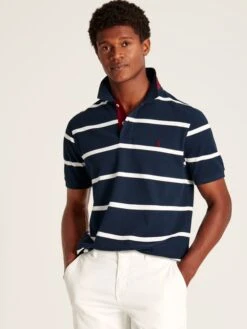 Navy Blue Classic Fit Striped Polo