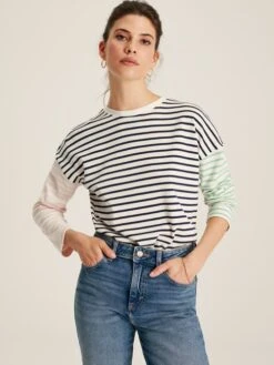 Navy Blue Drop Shoulder Long Sleeve Top